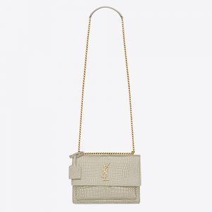 Saint Laurent YSL Women Sunset Medium in Crocodile-Embossed Shiny Leather