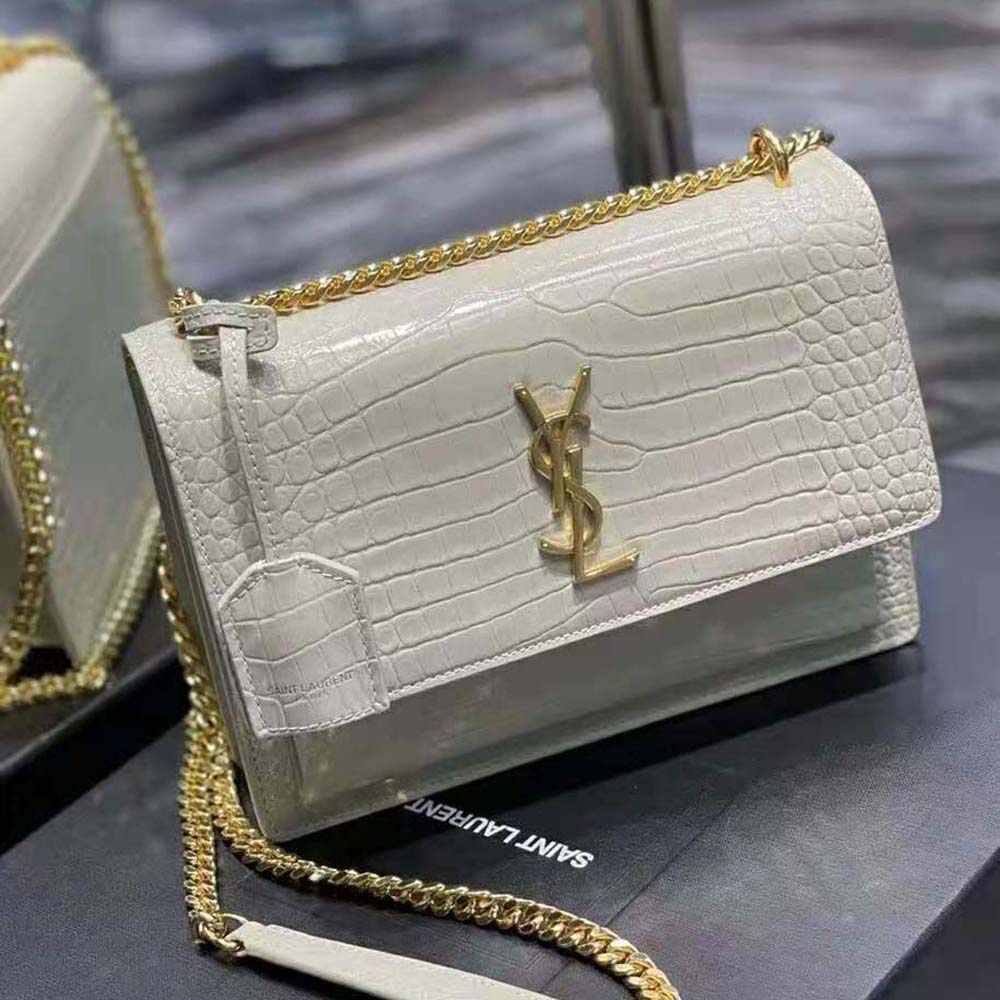 ysl sunset medium in crocodile embossed shiny leather