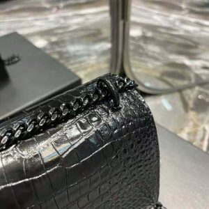Saint Laurent Medium Sunset Croc Embossed Leather Bag In Black