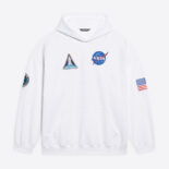 Balenciaga Men Space Boxy Hoodie in White Medium Fleece
