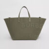 Burberry Women Mini Horseferry Linen Cotton Canvas Beach Tote-green
