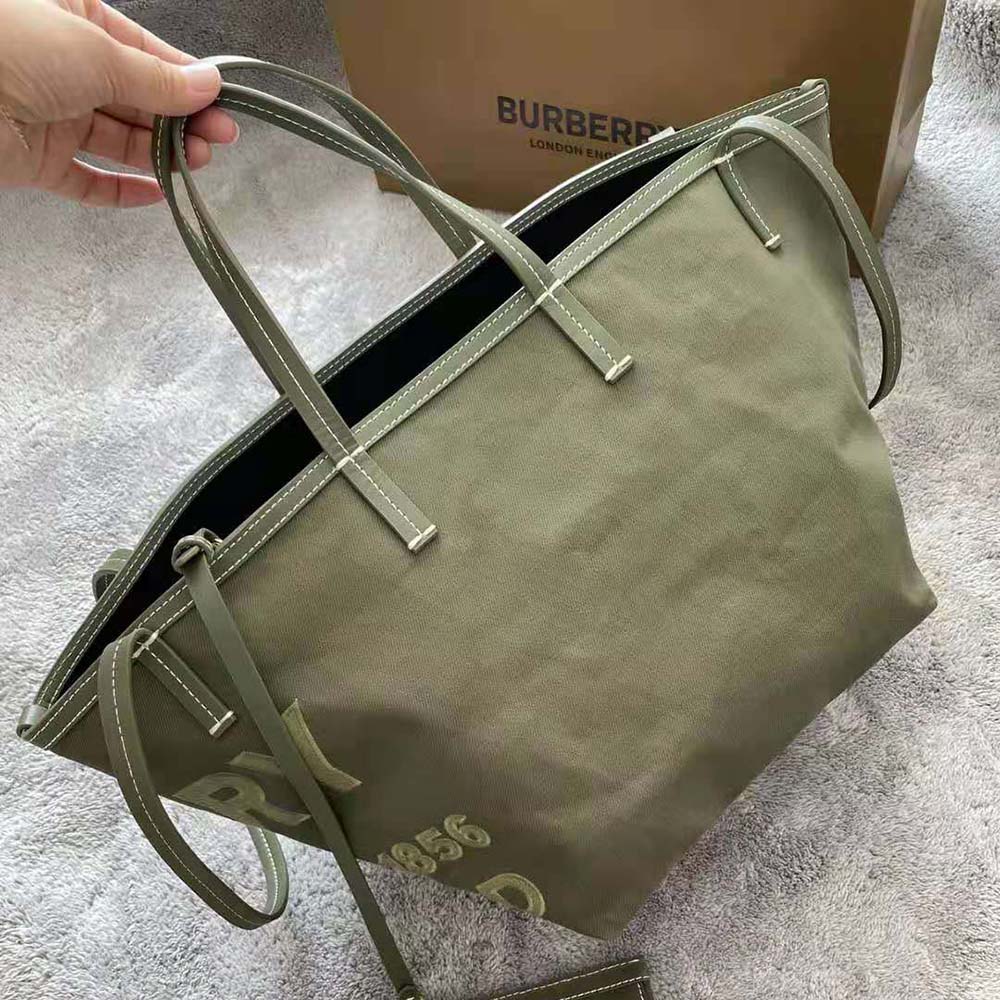 Burberry Mini Horseferry Canvas Tote in Green