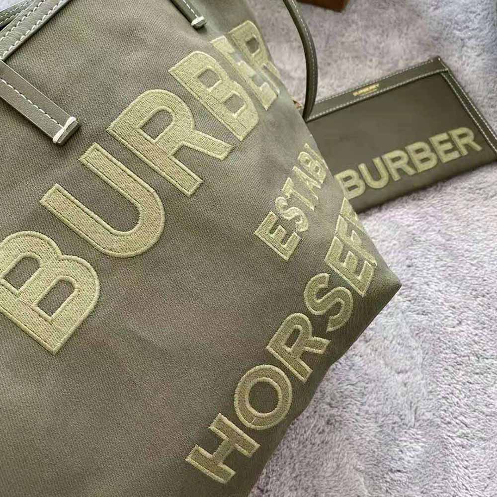 Burberry Mini Horseferry Canvas Tote in Green