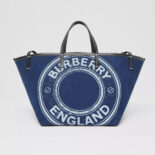 Burberry Women Mini Logo Graphic Denim Beach Tote