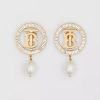 Burberry Women Pearl Detail Gold-plated Monogram Motif Earrings
