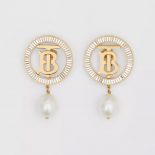 Burberry Women Pearl Detail Gold-plated Monogram Motif Earrings
