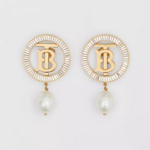 Burberry Women Pearl Detail Gold-plated Monogram Motif Earrings