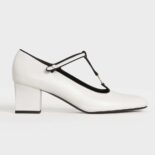 Celine Women Babies T-Bar Pump in Calfskin and Gros Grain-White