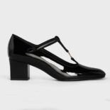 Celine Women Babies T-Bar Pump in Patent Calfskin and Grosgrain-Black