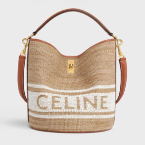 Celine Bucket 16 Bag In Textile With Logo in Natural