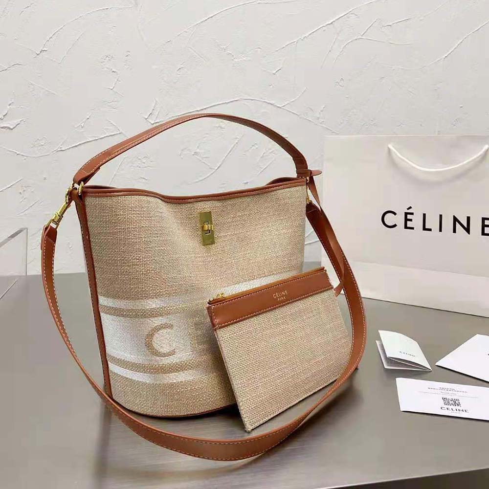 Celine Women Bucket 16 Bag in Textile with Celine Logo and Smooth