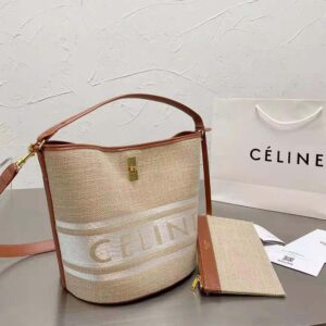 Celine 16 Bucket 16 Bag in Textile with Celine Jacquard, White