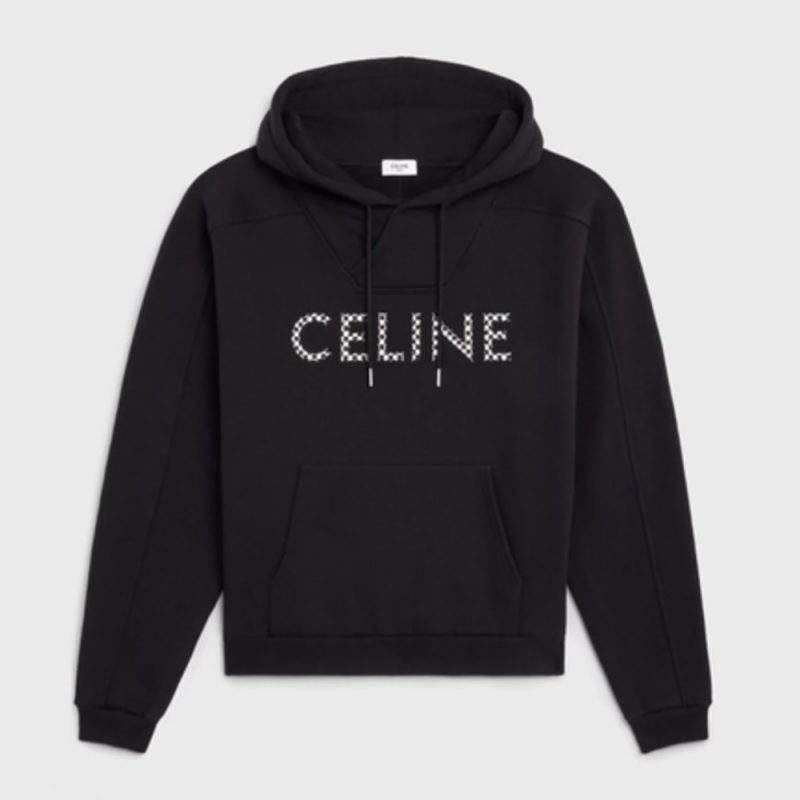 Celine Women Loose Sweatshirt in Cotton Fleece with Studs-Black