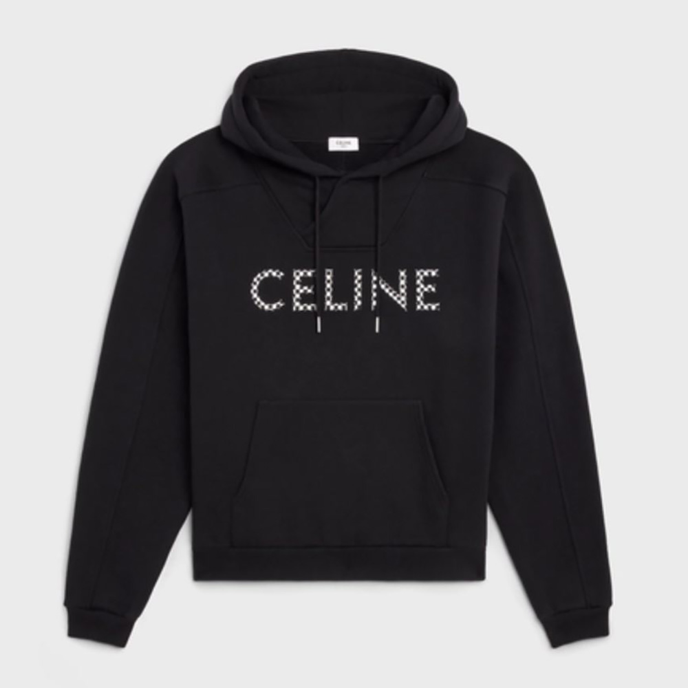 Celine Men Loose Sweatshirt in Cotton Fleece with Studs-Black