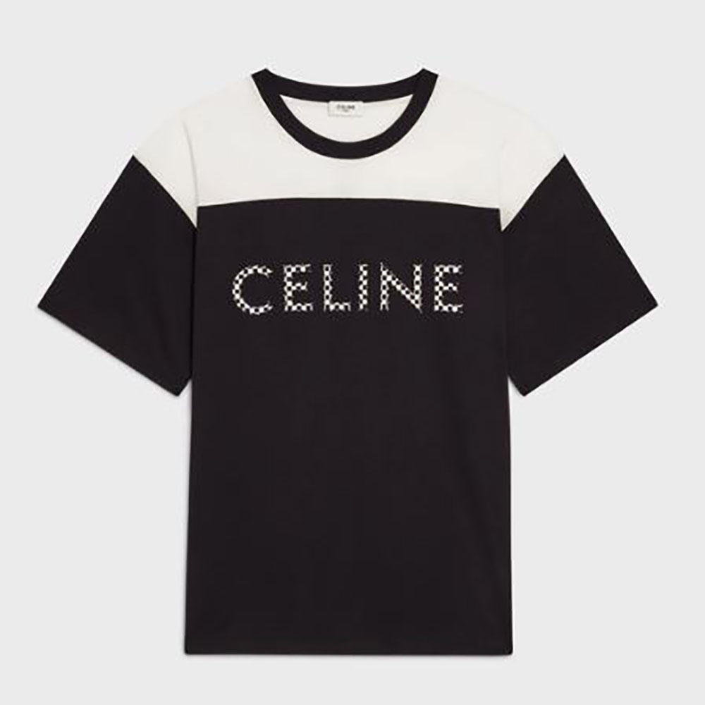 Celine Women Loose T-shirt in Cotton Jersey with Studs