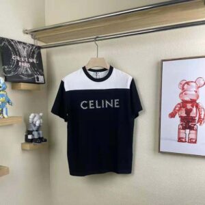LOOSE CELINE T-SHIRT IN COTTON JERSEY WITH STUDS
