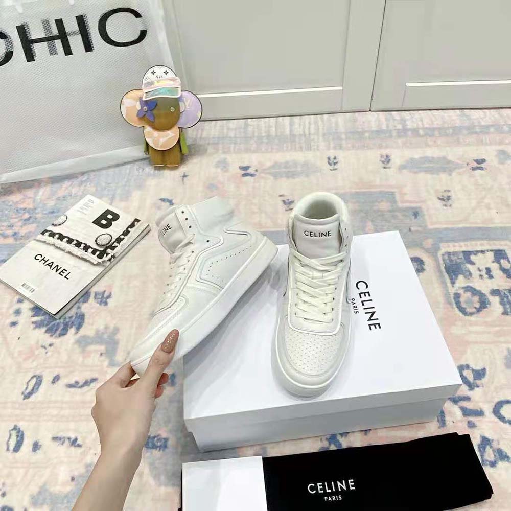 Celine Z Ct-01 Calfskin Optic White High Top Sneakers - Sneak in