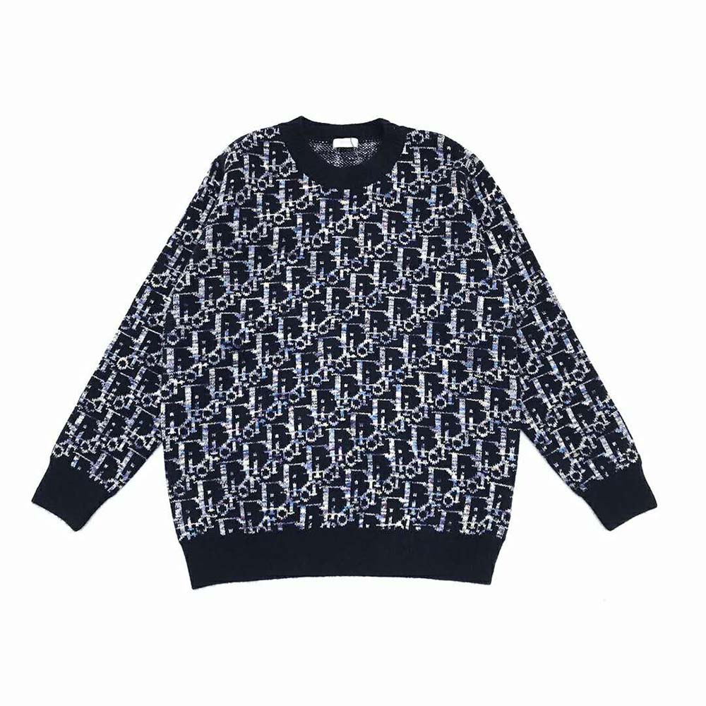 Dior Men Oblique Sweater Navy Blue Wool 