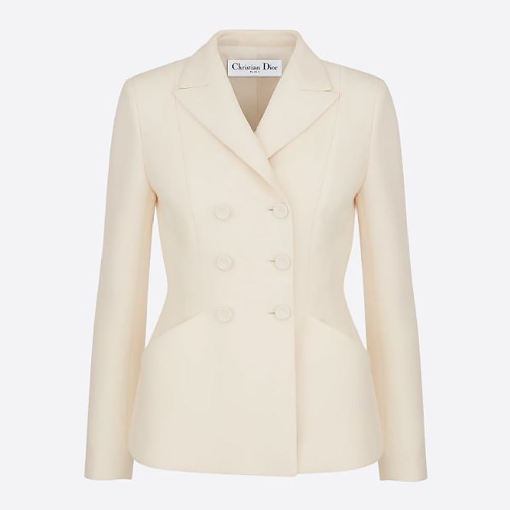 Dior Women 30 Montaigne Bar Jacket White Double-Breasted Wool and Silk