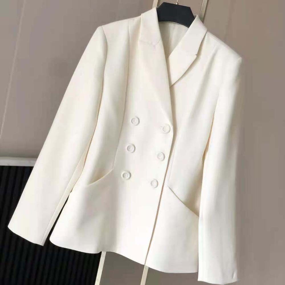 30 Montaigne Bar Jacket White Single-Breasted Wool and Silk