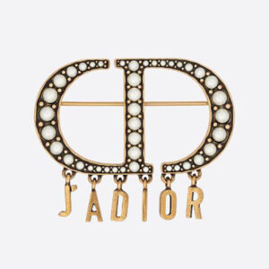 Dior Women 30 Montaigne Brooch Antique Gold-Finish Metal and White Resin Pearls