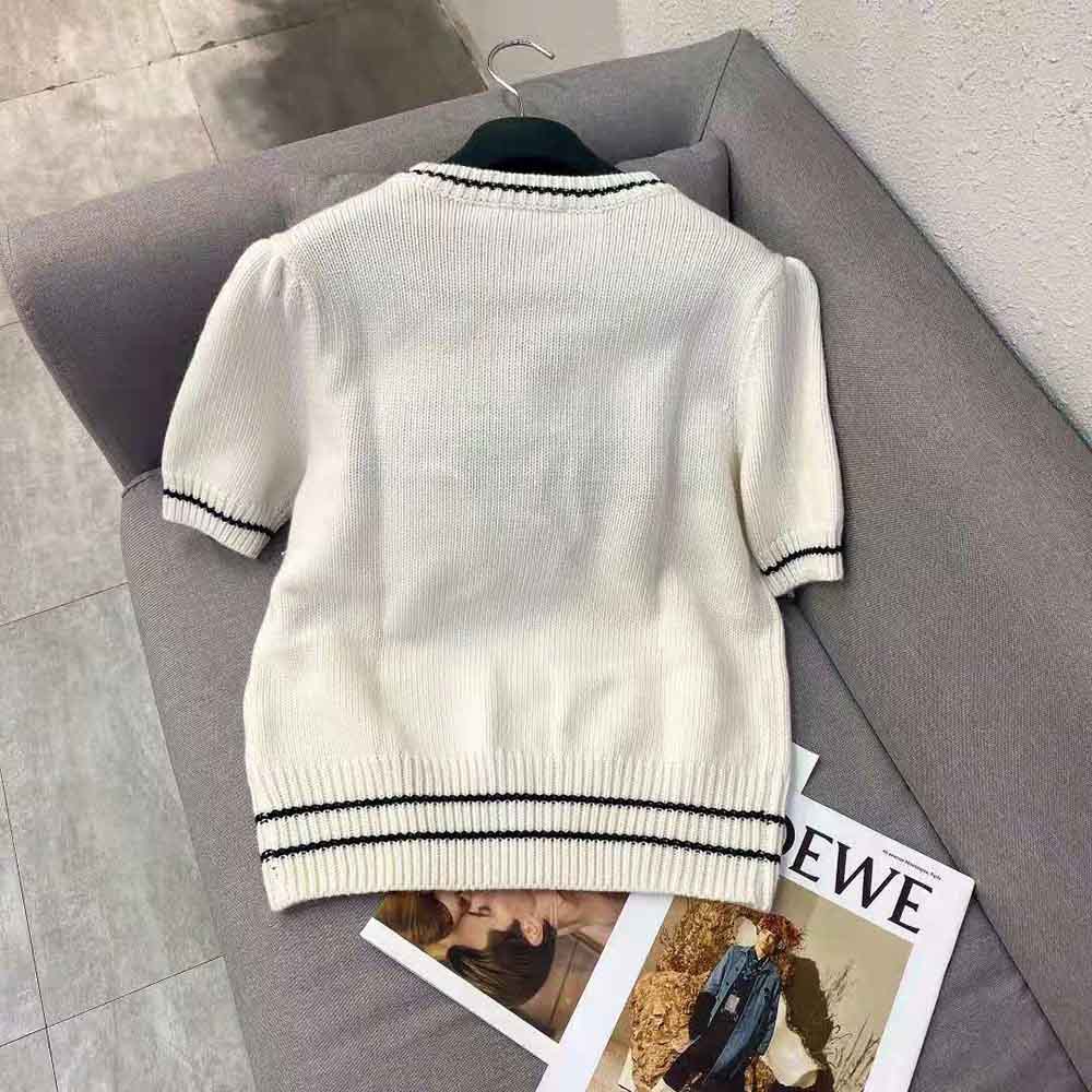 Dior - Short-sleeved Sweater Ecru Cashmere and Silk Knit - Size 38 - Women