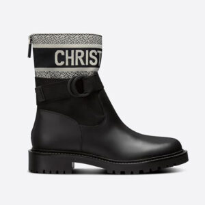 Dior Women D-major Ankle Boot White and Black Technical Fabric and Black Calfskin