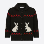 Dior Women Dioramour Cardigan Navy Blue White and Red Wool and Cashmere