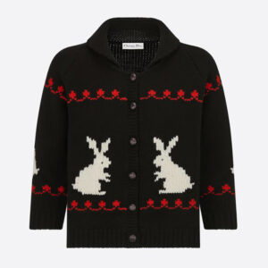 Dior Women Dioramour Cardigan Navy Blue White and Red Wool and Cashmere