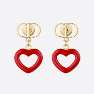 Dior Women Dioramour Earrings Gold-Finish Metal and Red Lacquer
