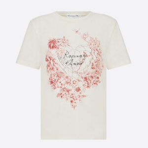 Dior Women Dioramour T-shirt Ecru D-Royaume D Amour Cotton Jersey and Linen