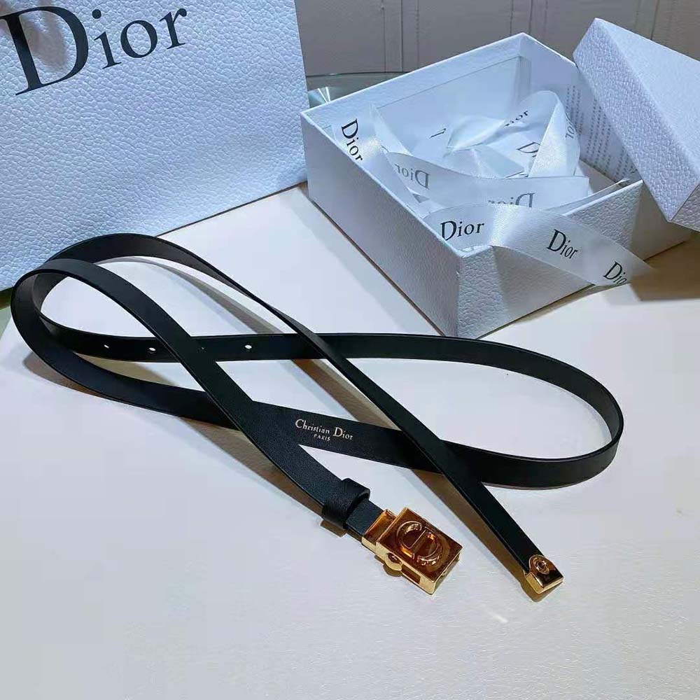 Christian Dior CD Diorpolytechnique Thin Leather Belt Black