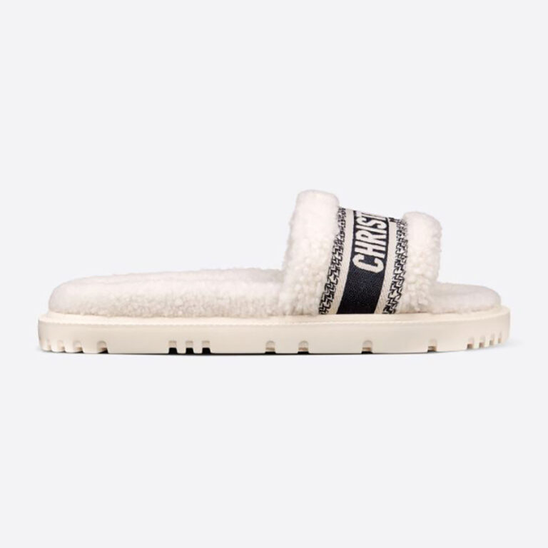 Dior Women Dway Slide Black Embroidered Cotton and Shearling