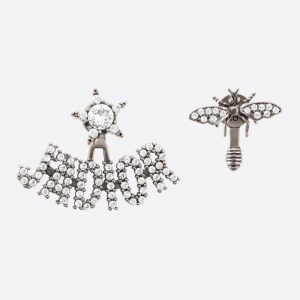 Dior Women J adior Earrings Antique Palladium-Finish Metal and White Crystals