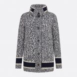 Dior Women Long Cardigan Navy Blue and White Wool and Cashmere Mouline
