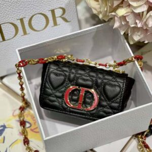 Dior Caro Heart Pouch with Chain Antique Pink Cannage Calfskin with Heart  Motif