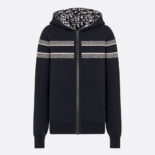 Dior Women Reversible Zipped Cardigan with Hood Blue Dior Oblique Technical Cashmere