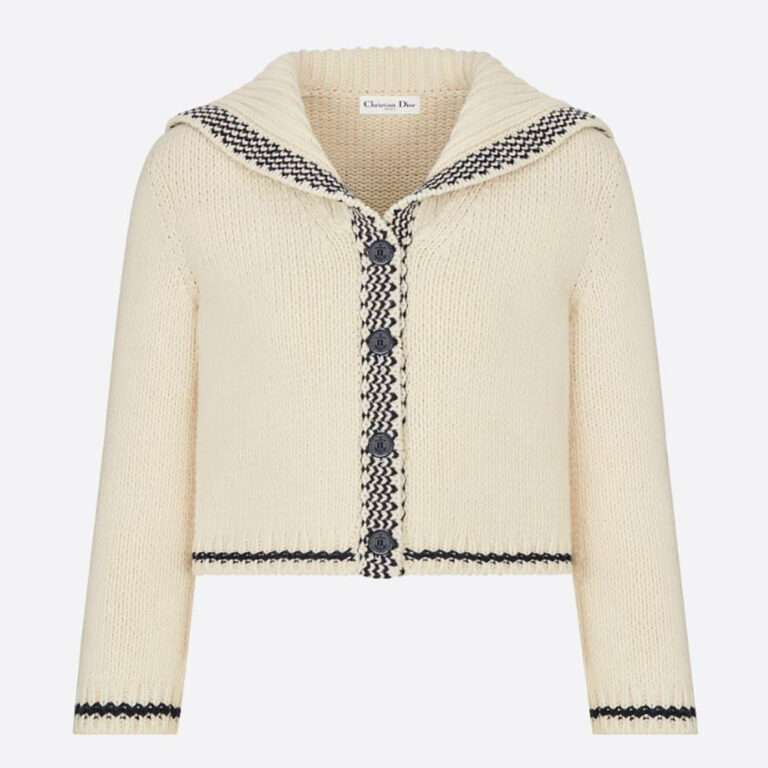 Dior Women Sailor Collar Tied Sweater Ecru Cashmere and Wool Knit