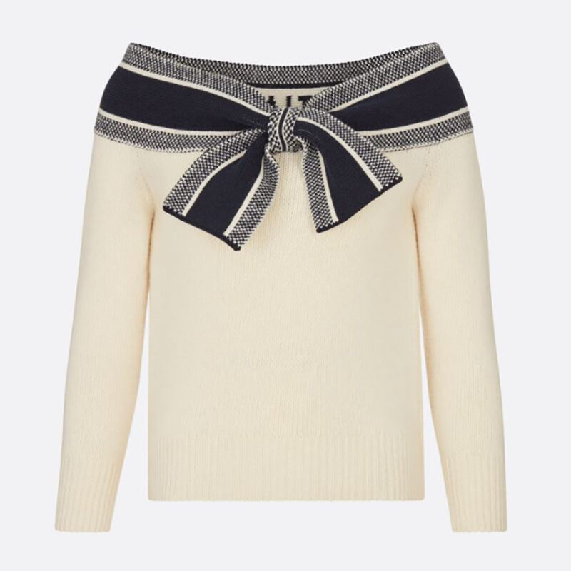 Dior Women Sailor Collar Cardigan Ecru Wool and Cashmere Knit