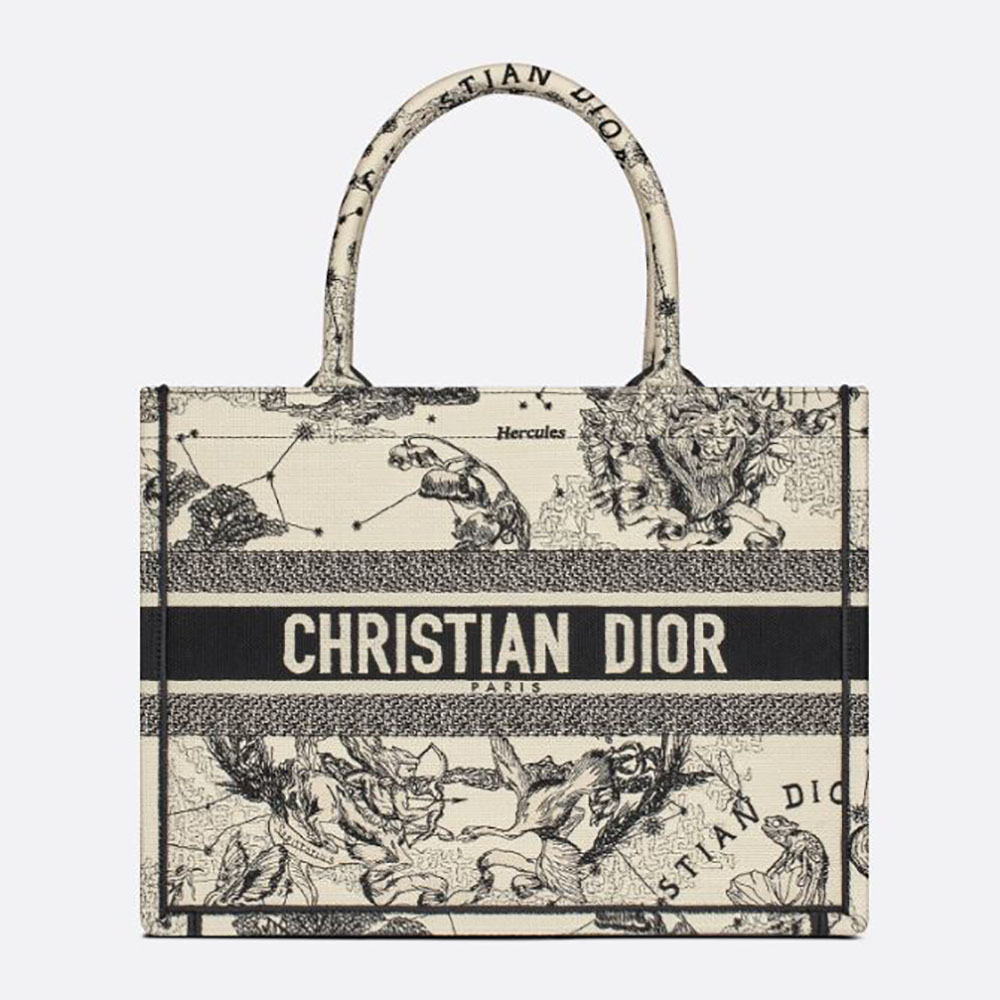 Dior Women Small Dior Book Tote Latte Multicolor Dior Zodiac Embroidery