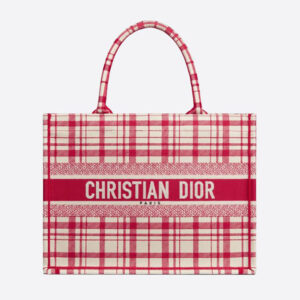 Dior Women Small Dior Book Tote Raspberry Check'n'Dior Embroidery