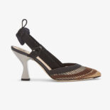 Fendi Women Colibri Black Micromesh High-Heeled Slingbacks