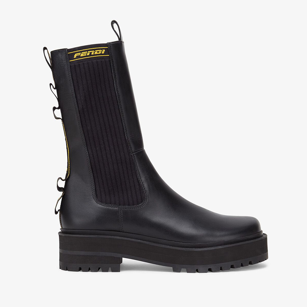 black leather biker boots fendi