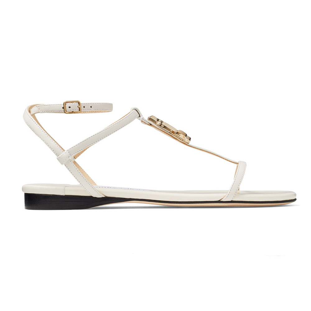 Jimmy Choo Women Alodie Flat Black Nappa and Patent Leather Flat Sandals
