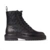 Jimmy Choo Women Cora Flat Black JC Monogram Leather Mix Combat Boots