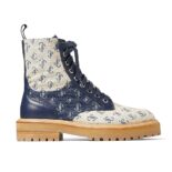 Jimmy Choo Women Cora Flat Sand Dune JC Monogram Jacquard and Leather Mix Combat Boots