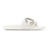 Jimmy Choo Women Fallon White Nappa Leather Slides with Crystal Buckle