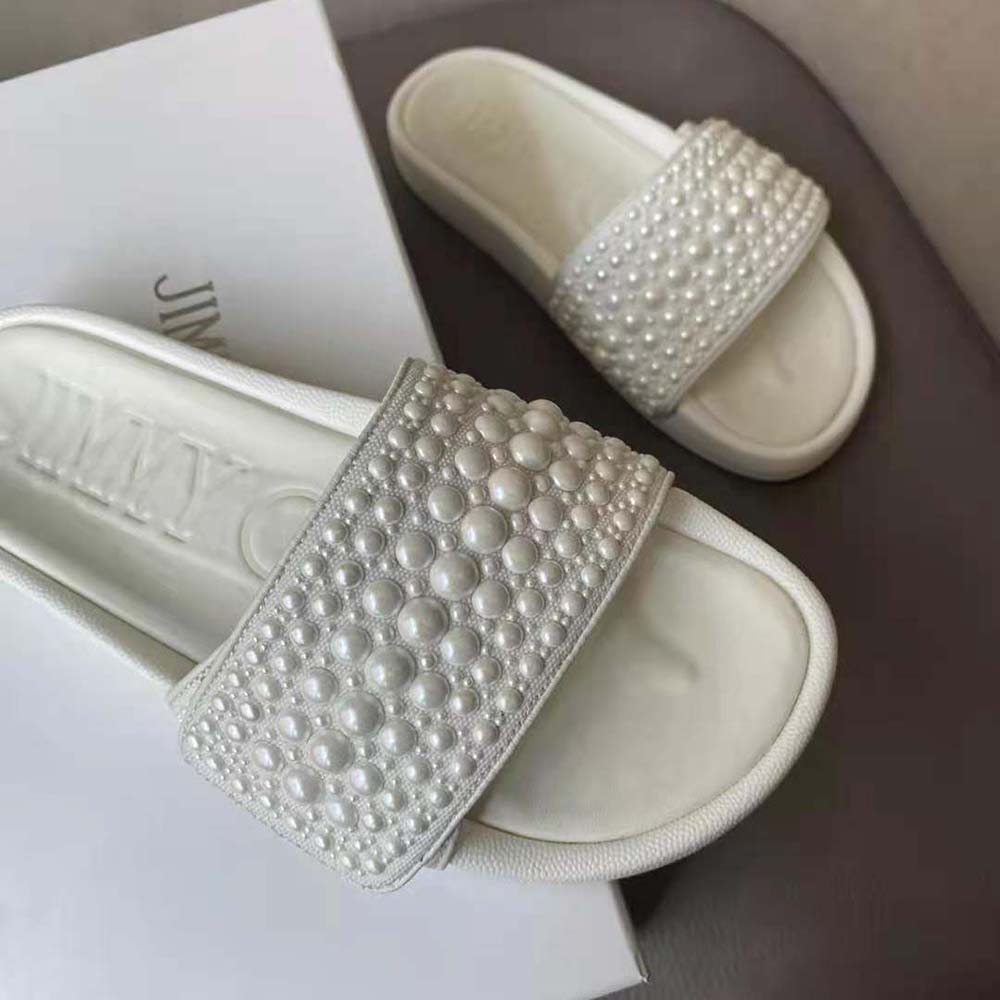 Jimmy Choo Women Fitz/F White Canvas and Leather Pool Slides with