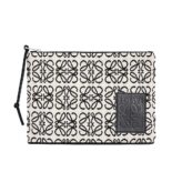 Loewe Women Oblong Anagram Pouch in Jacquard and Calfskin