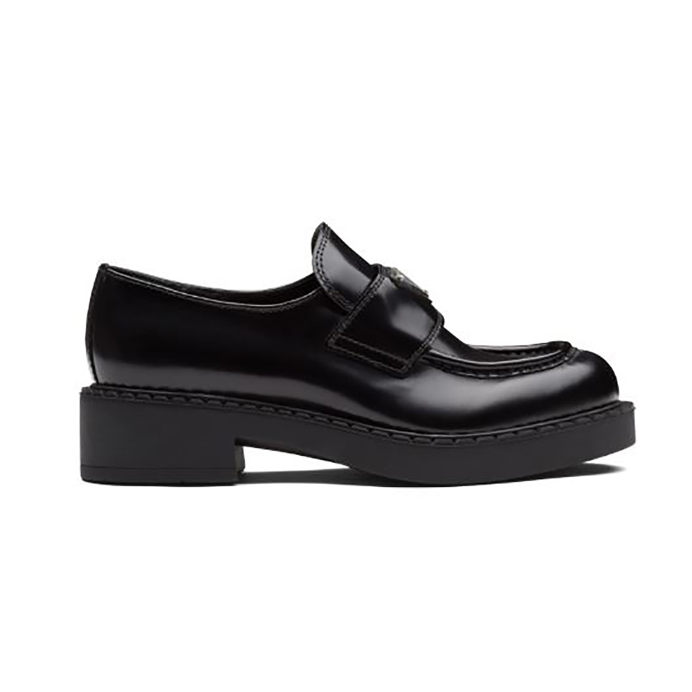 Prada Women Brushed Leather Loafers-Black